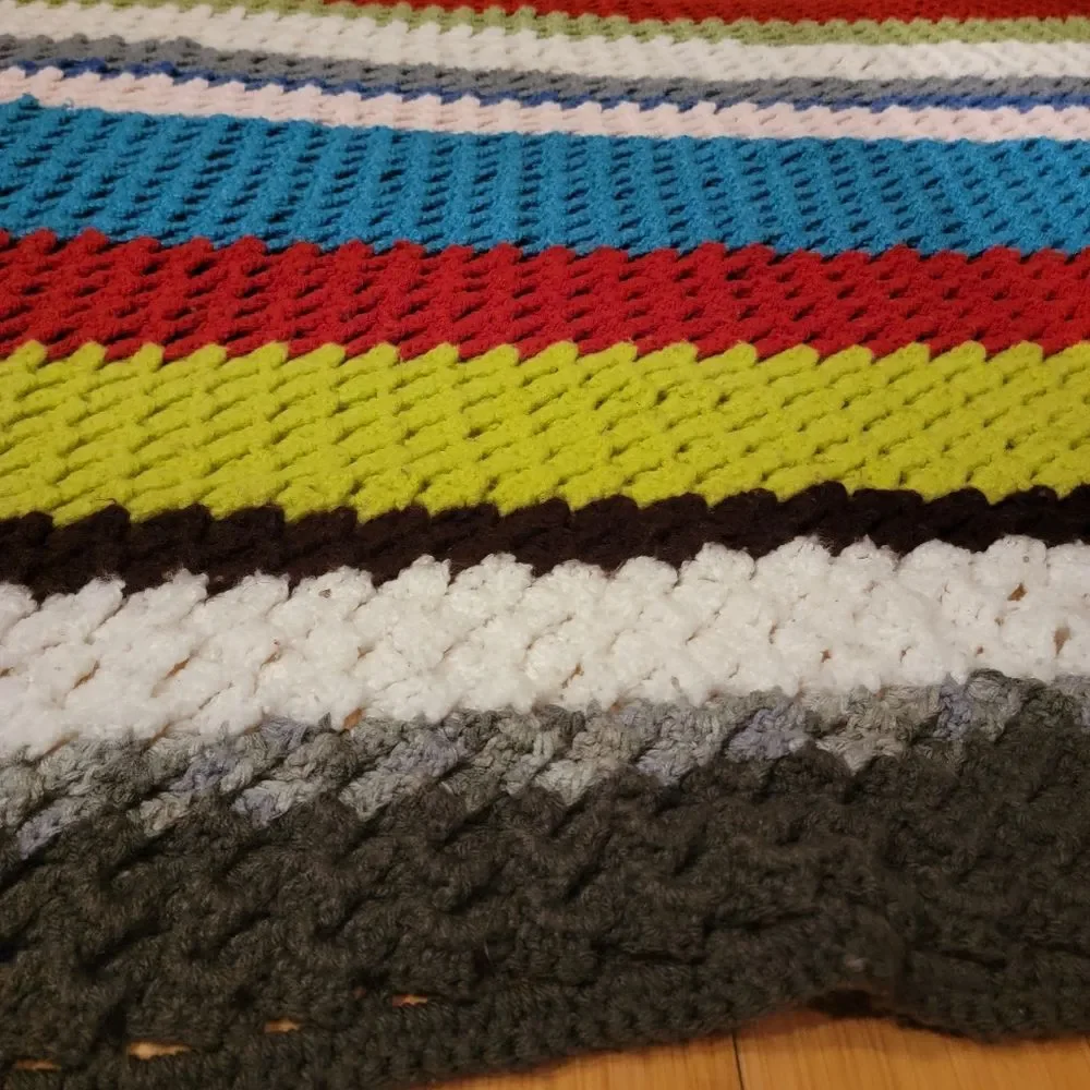 Vintage Granny Crochet Afghan Throw baby Blanket Handmade Multi Color striped